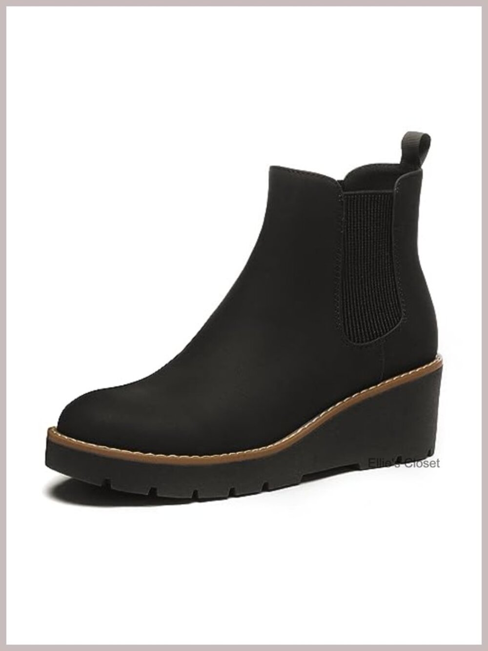 Platform Wedge Chelsea Ankle Boots Nubuck Suede Slip-On Lug Sole